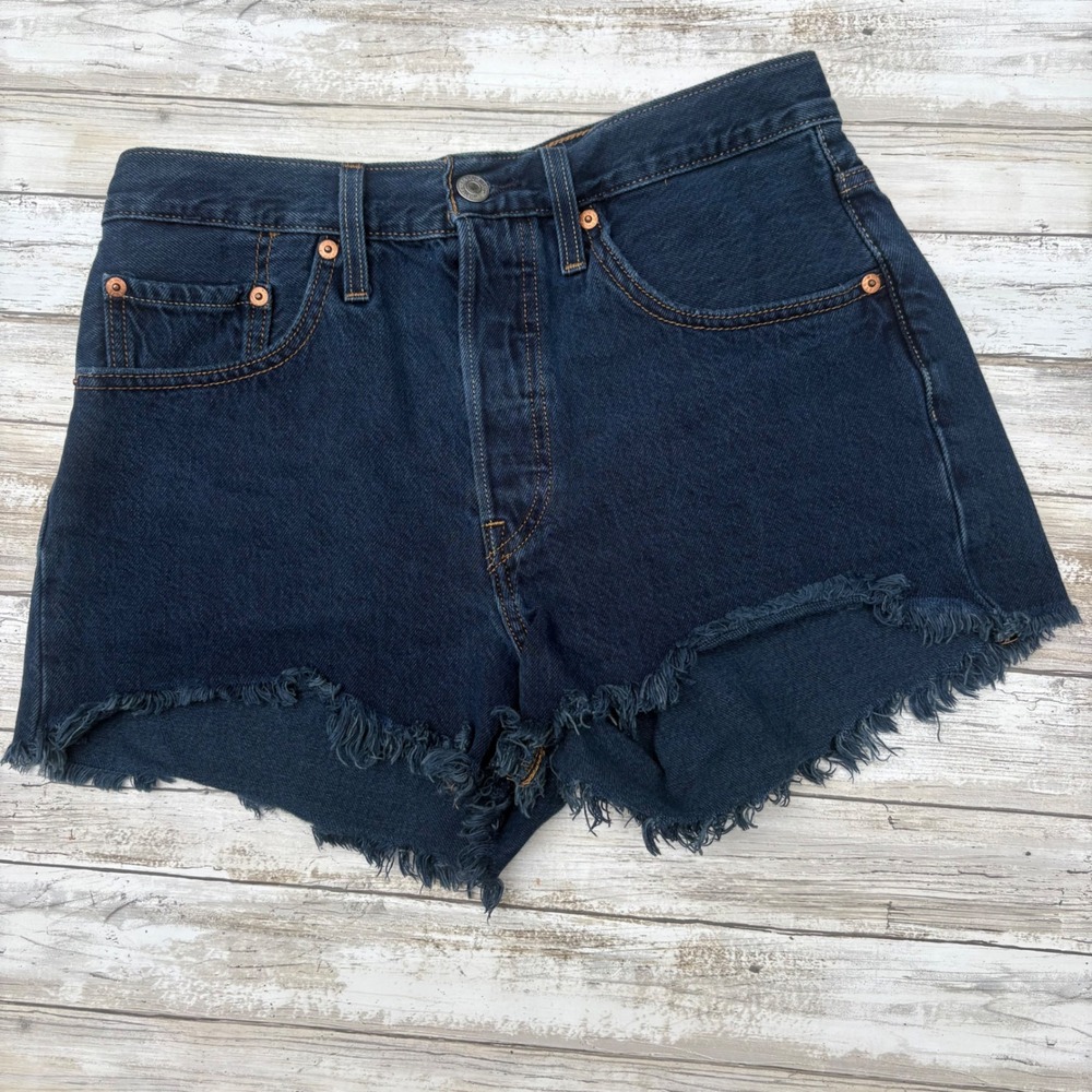 Levi's 501 Original Denim Shorts W27 Dark Wash High Rise Cut Off Indie Festival